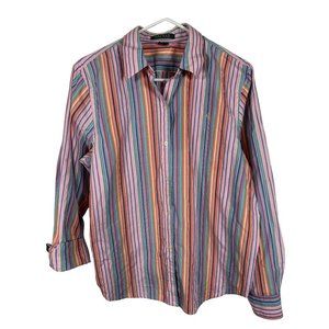 Lauren Ralph Lauren Large Button Shirt Womens Colorful Striped Long Sleeve Cotto